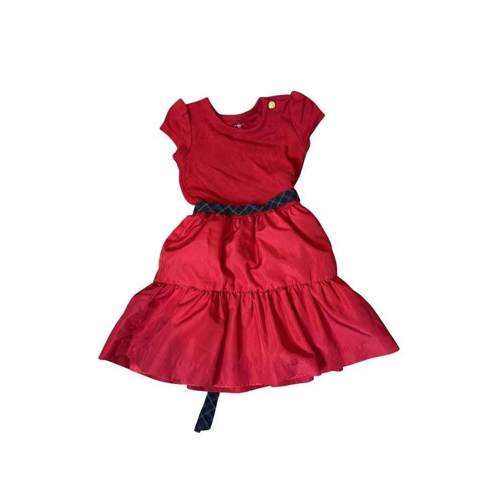 Ralph Lauren Dress Girls 24 Months Red Plaid Sash Tiered Skirt Short Sleeve
